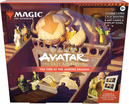 Magic: The Gathering | Avatar: The Last Airbender Scene Box 2 - Tea Time at The Jasmine Dragon | 6 Foil Borderless Scene Cards, 6 Art Cards, 3 Play Boosters + Display Easel