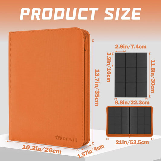 Trading Card Binder 9 Pocket, 360 Pockets Trading Card Holder Book, Premium PU Cover Zip Folder Binder, Side Loading Carrying Case Binder Album for TCG, MTG,Sports Cards, Game Cards (Orange-1)